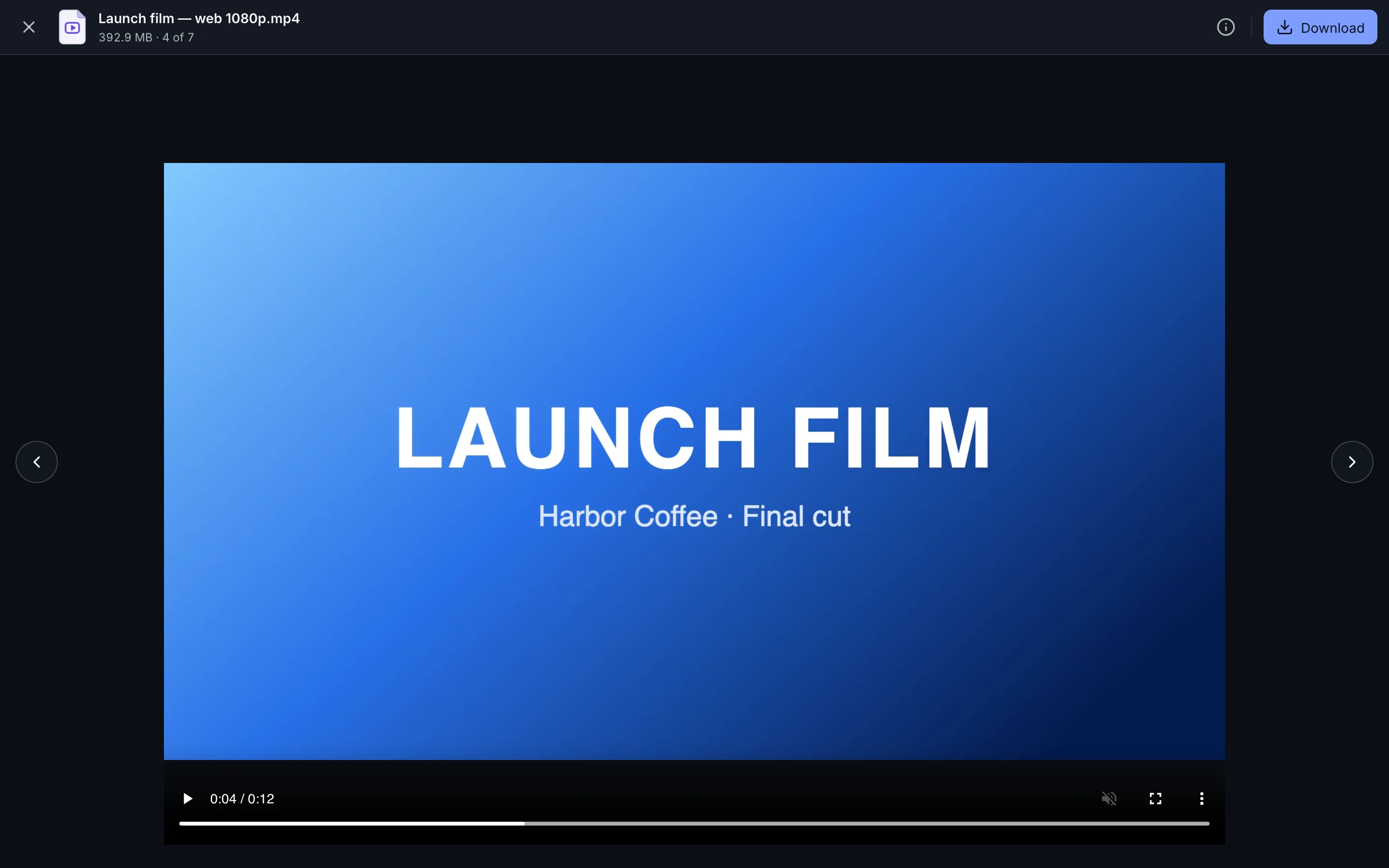 A video playing in the browser preview on a TransferSize download page